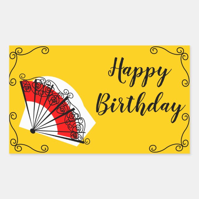 Spanish Fan Corners Happy Birthday rectangle Sticker (Front)