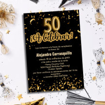 Spanish Fancy Black & Gold Confetti 50th Birthday