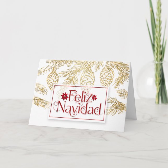 Spanish Feliz Navidad Christmas Golden Botanical Holiday Card (Front)