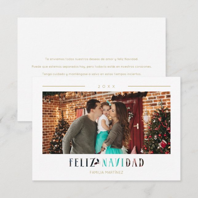 Spanish Feliz Navidad Modern Typography Photo (Front/Back)