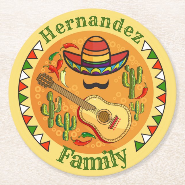 Spanish Fiesta Personalized NAME Fun Cinco De Mayo Round Paper Coaster (Front)