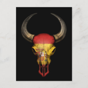 Spanish Flag Bull Skull on Black Postcard