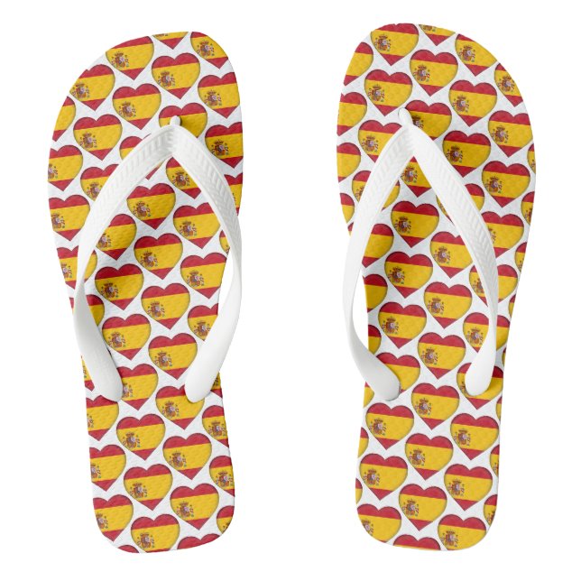 Spanish Flag Colours Hearts Pattern Patriotic Flip Flops (Footbed)