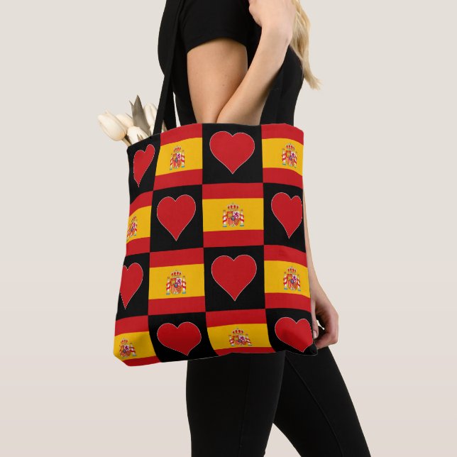 Spanish Flag Heart Pattern Patriotic Spain Pride Tote Bag (Close Up)