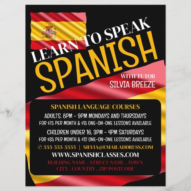 Spanish Flag, Spanish Language Course Advertising Flyer (Front)