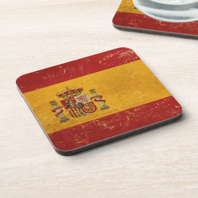 Spanish Flag Vintage Grunge Design Coaster (Left Side)