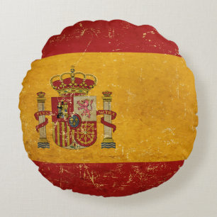 Spanish Flag Vintage Grunge Design Round Pillow