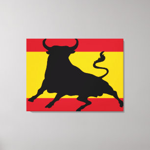 Spanish flag with bull canvas print