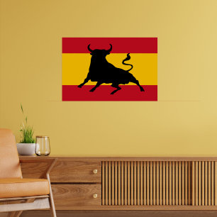 Spanish flag with bull poster