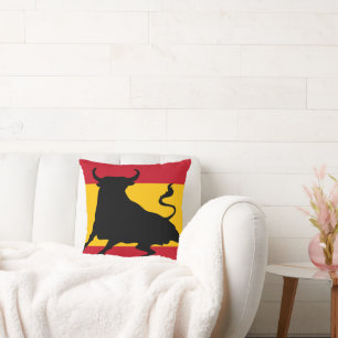 Spanish flag with bull throw pillow