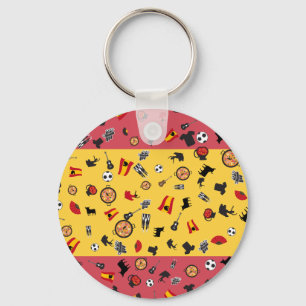 Spanish Flag with famous items of Spain Keychain