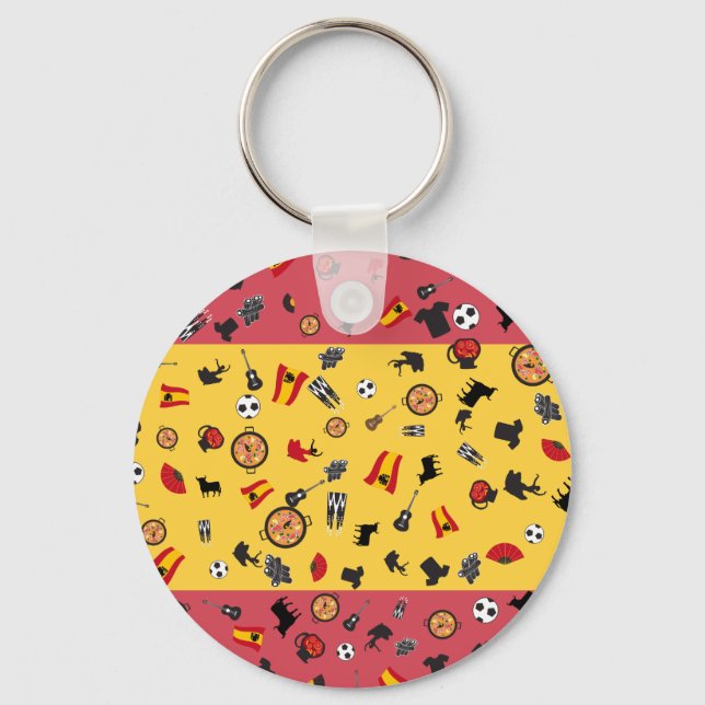 Spanish Flag with famous items of Spain Keychain (Front)