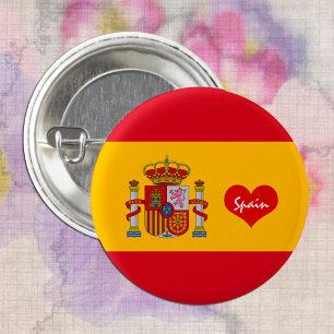 Spanish flag with red heart - fashion / sports 1 inch round button