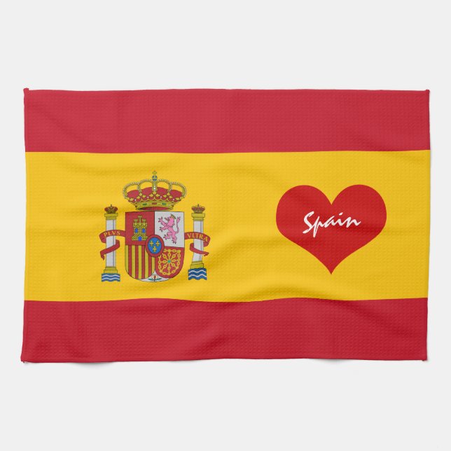 Spanish flag with red heart - Kitchen/sports fans Kitchen Towel (Horizontal)