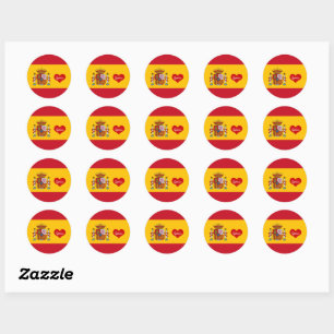 Spanish flag with red heart, love Spain Classic Round Sticker