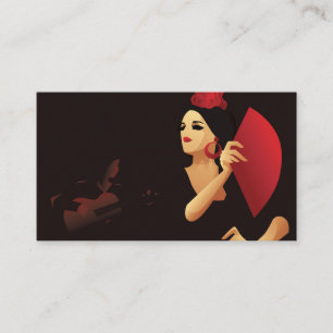 Spanish flamenco dancer with fan black and red business card