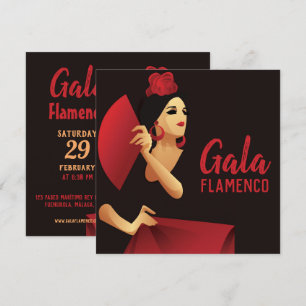 Spanish flamenco dancer with fan black and red invitation