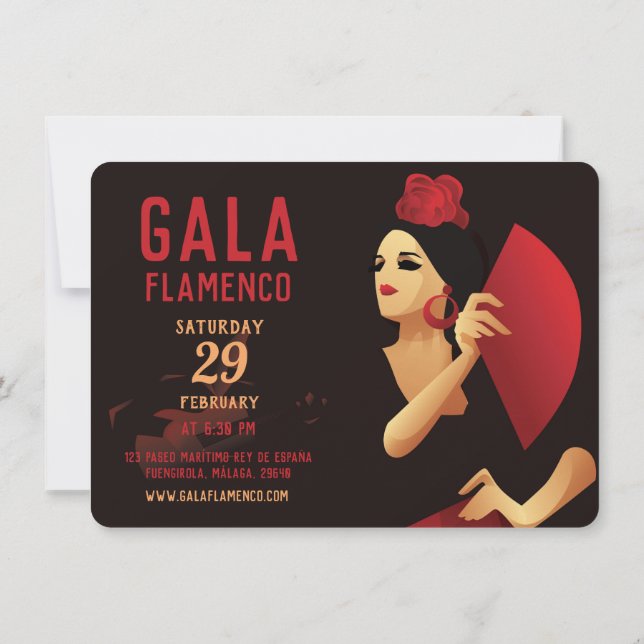 Spanish flamenco dancer with fan black and red invitation (Back)