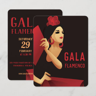 Spanish flamenco dancer with fan black and red invitation