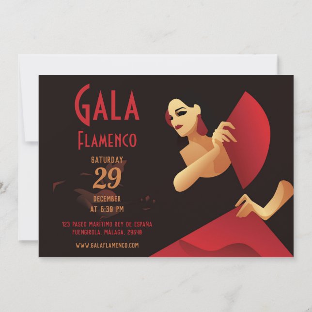 Spanish flamenco dancer with fan. black and red invitation (Back)