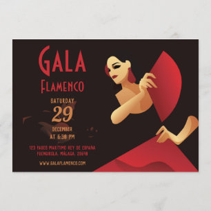 Spanish flamenco dancer with fan. black and red invitation