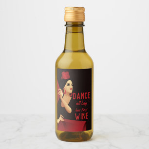 Spanish flamenco dancer with fan black and red wine label
