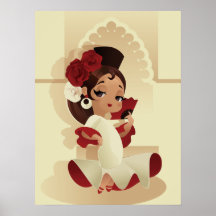Spanish flamenco festive chibi cartoon girl
