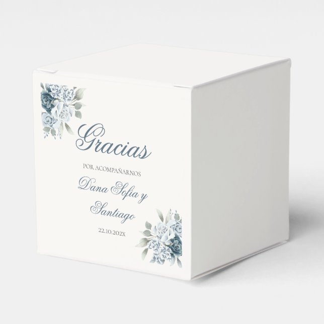 Spanish Floral Blue Wedding Favor Box (Front Side)