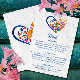 Spanish Floral Heart & Butterflies Mexican Wedding Invitation