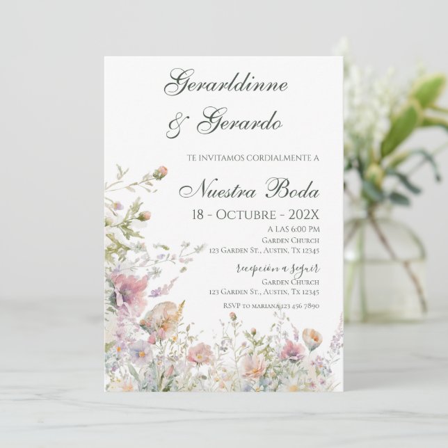 Spanish Floral Wedding Invitation (Standing Front)