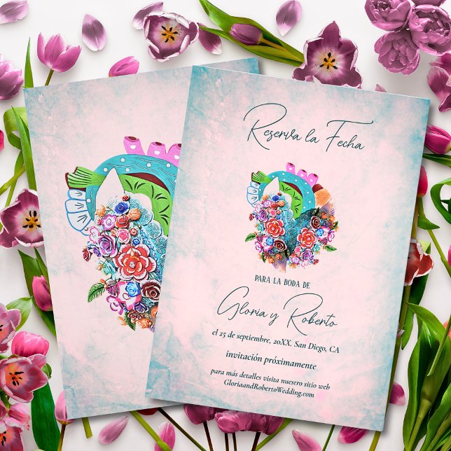 Spanish Flower Heart Mexican Wedding Save the Date Invitation (Creator Uploaded)