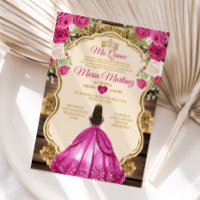 Spanish Fuchsia Pink Floral Wood Mis Quince