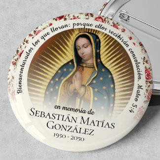 Spanish Funeral Virgen de Guadalupe  2 Inch Round Button