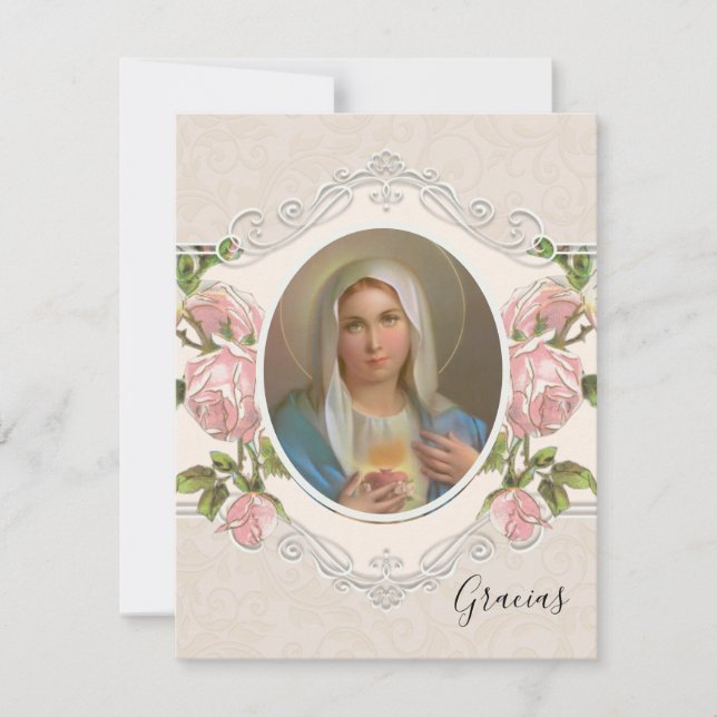 Spanish Funeral Virgin Mary Religious Thank You Card (Front)