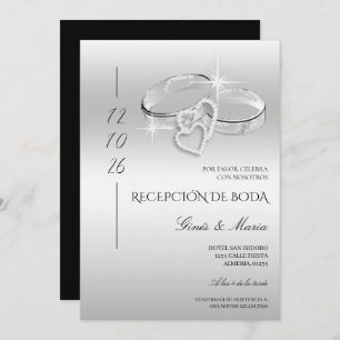 Spanish Glitzy Silver Wedding Rings Reception Invitation