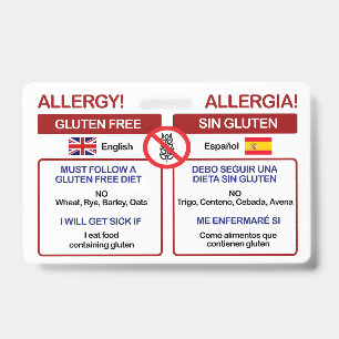 SPANISH Gluten Free Travel Card   Allergy Badge