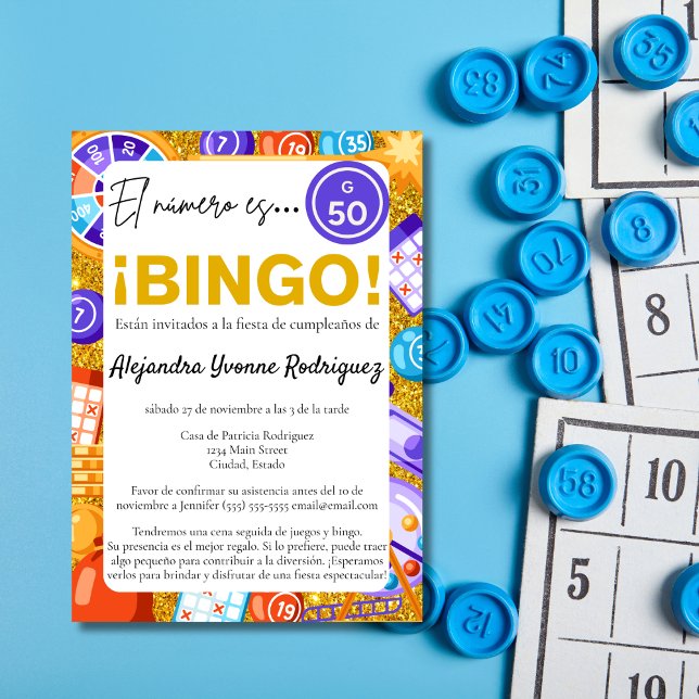 Spanish Gold Bingo & Games Glitter 50th Birthday Invitation (Creator Uploaded)