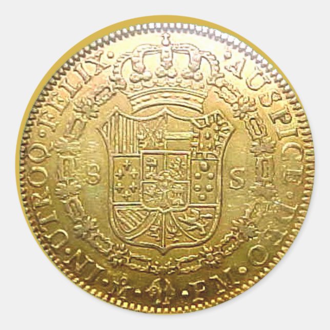Spanish Gold Doubloon II Round Sticker (Front)