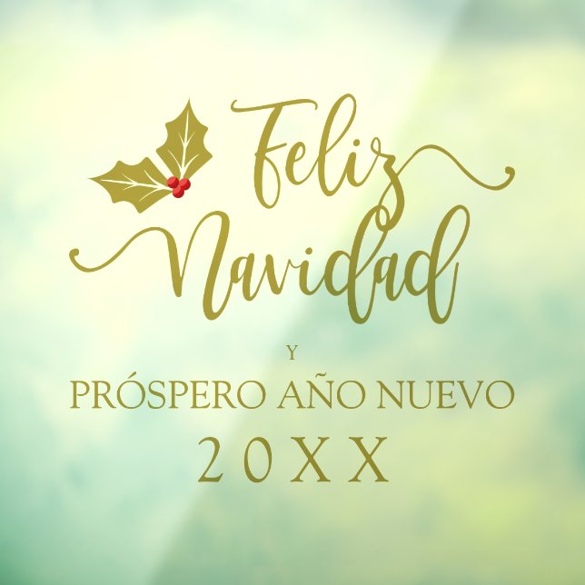 Spanish Gold Feliz Navidad Whimsical Typography Window Cling (Sheet 3)