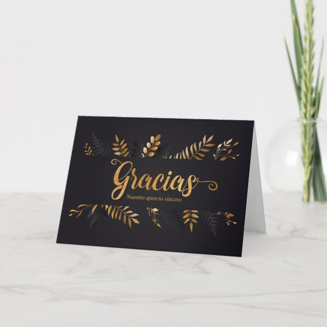 SPANISH Grazie Botanical Charcoal Grey Thank You Card (Front)