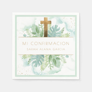 Spanish, Greenery Boy/Girl Confirmation Pale Green Napkin