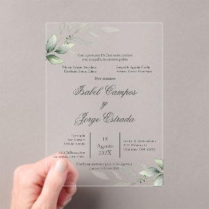 Spanish Greenery Wedding acrylic Invitation