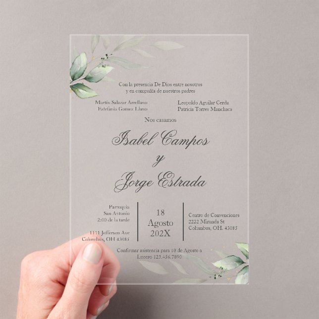 Spanish Greenery Wedding acrylic Invitation (Insitu (Handheld))