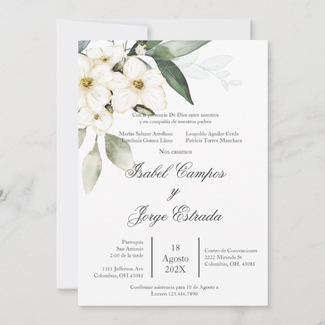 Spanish Greenery Wedding Invitation (Front)