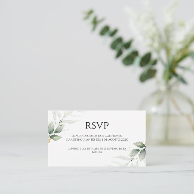 Spanish Greenery Wedding RSVP Card  (Standing Front)