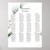 Spanish greenery wedding seating chart