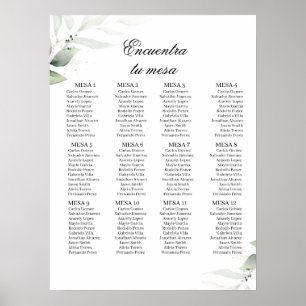 Spanish greenery wedding seating chart
