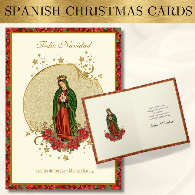 Spanish Guadalupe Christmas Pointsettia Holiday Card (Creator Uploaded)