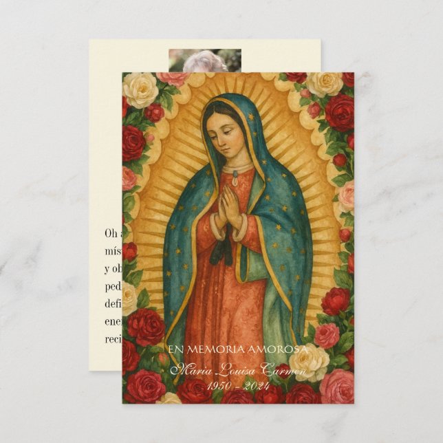 Spanish Guadalupe Photo Funeral Prayer  Holy Card (Front/Back)