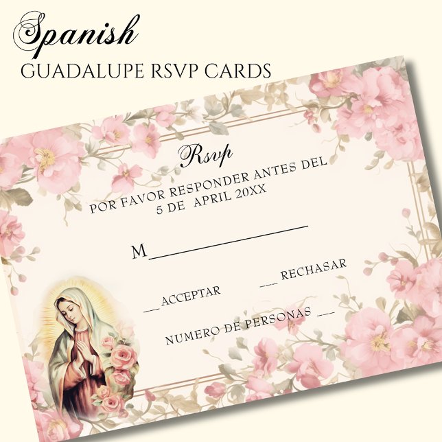 Spanish Guadalupe Pink Floral Religious  RSVP Card (Creator Uploaded)